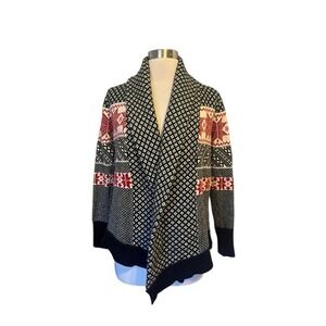 Telluride Clothing Co Cardigan Sweater Small Black Red Fair Isle Knit Lambswool